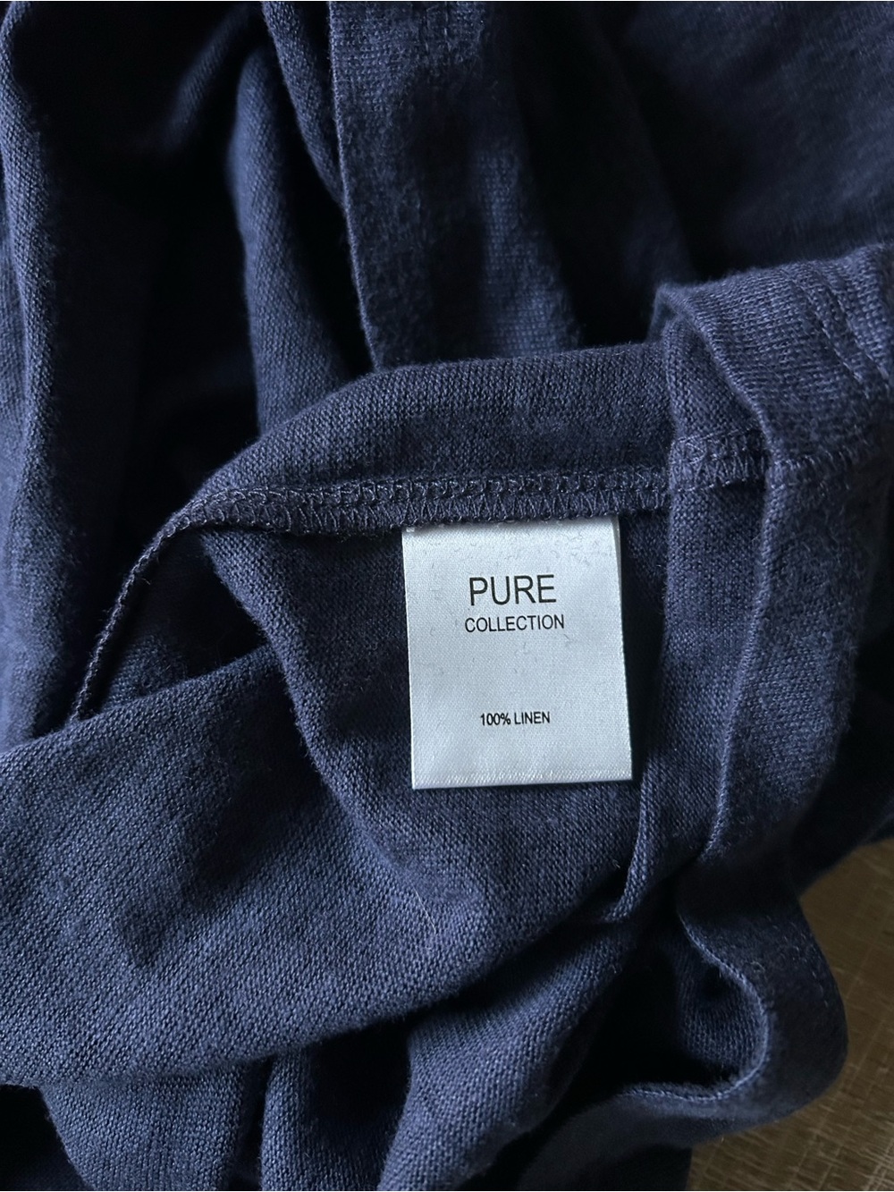 ▶️ Pure Collection 100% Linen Tee Shirt Womens US 12 Navy Blue Minimalist - Picture 4 of 9